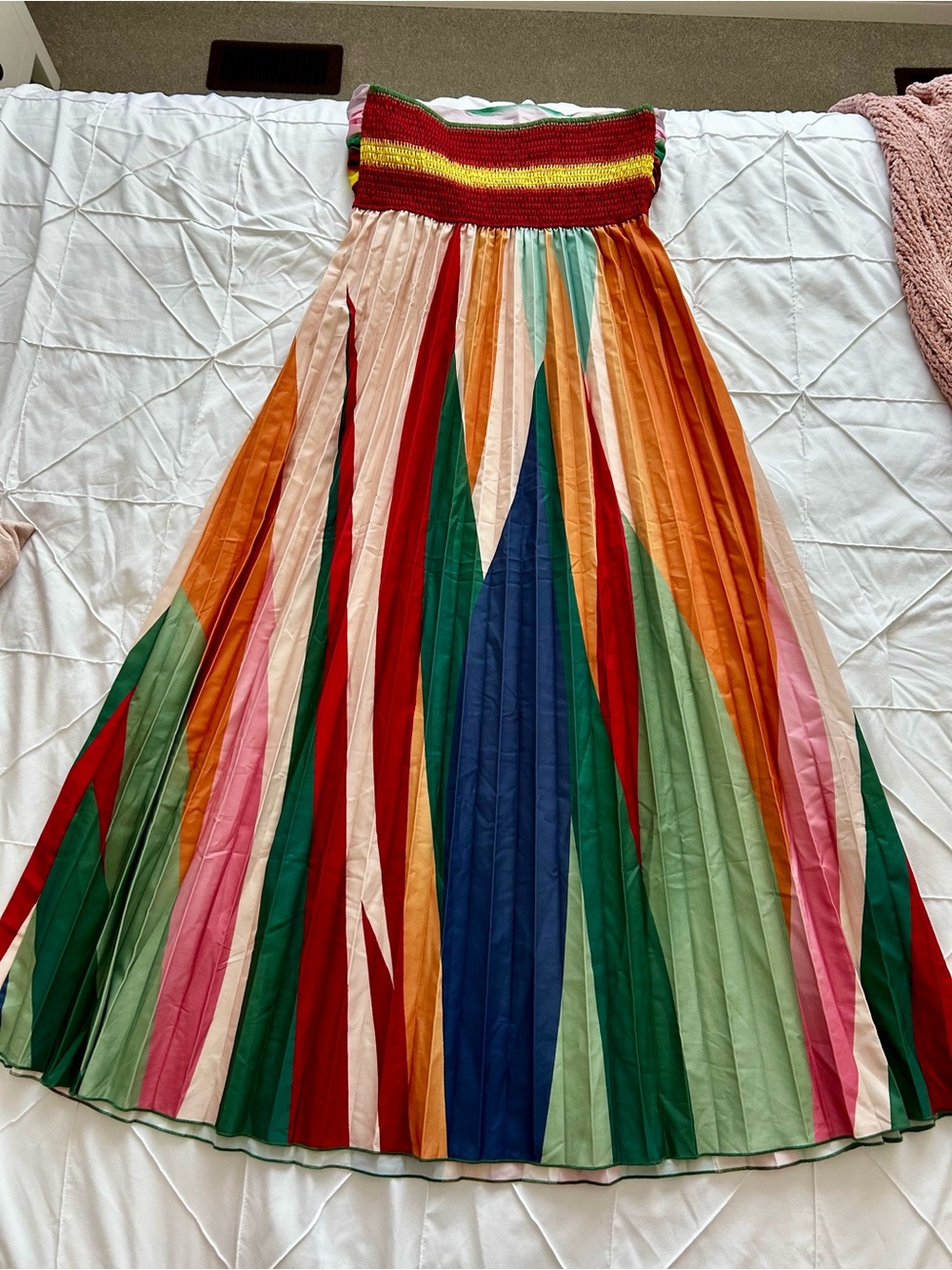 Multicolor Pleated Maxi Dress - Vibrant Stripe Design - Picture 2 of 8